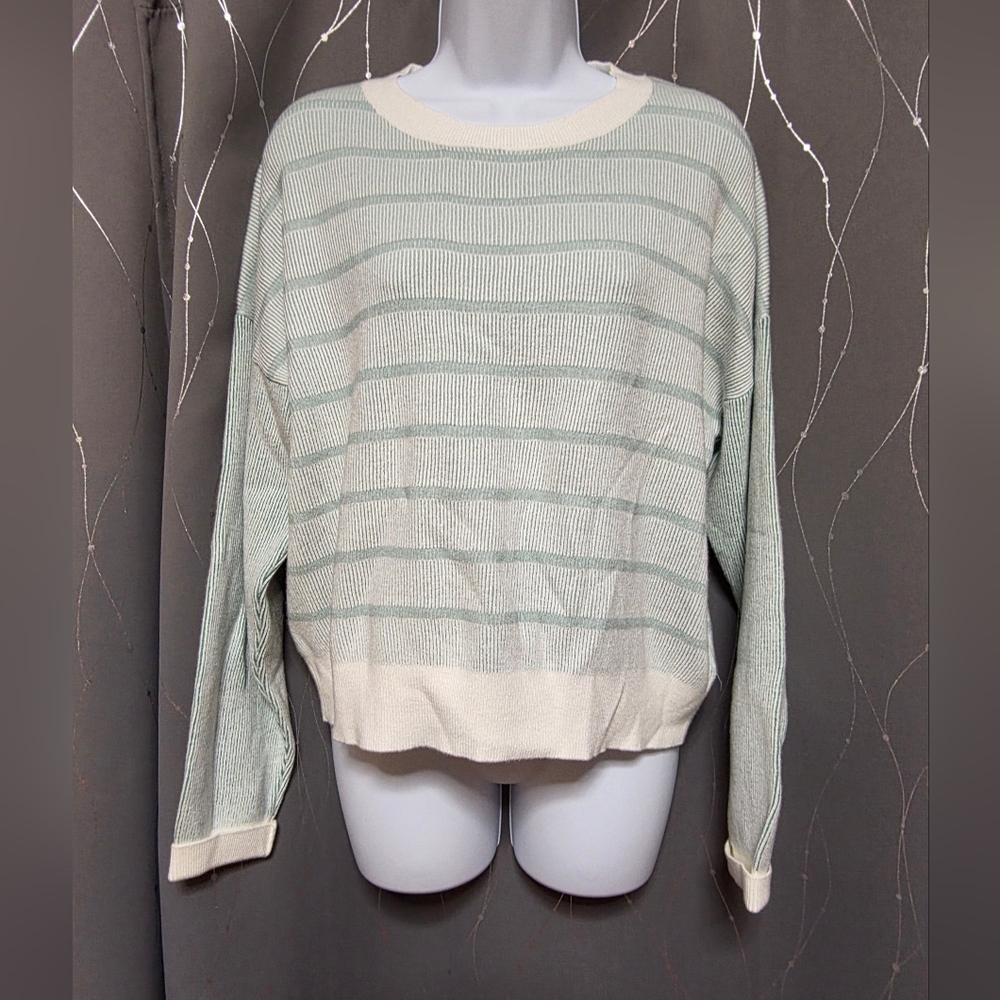 Mint and Cream Striped Women's Sweater